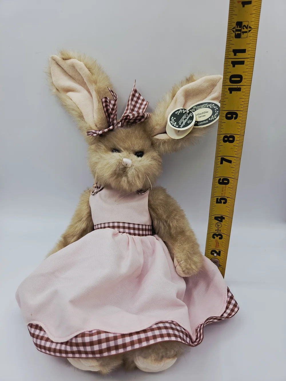 Plush Bunny Doll in Light Brown with Pink Dress